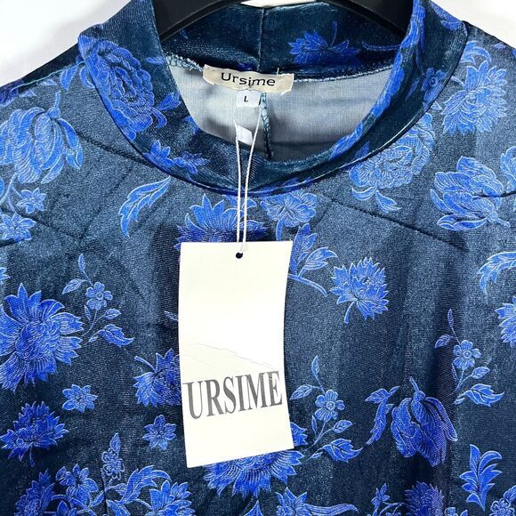 Ursime Velvet Top Large Asymmetrical Dolman Sleeve Floral Mock‎ Neck Art to Wear - Picture 3 of 11